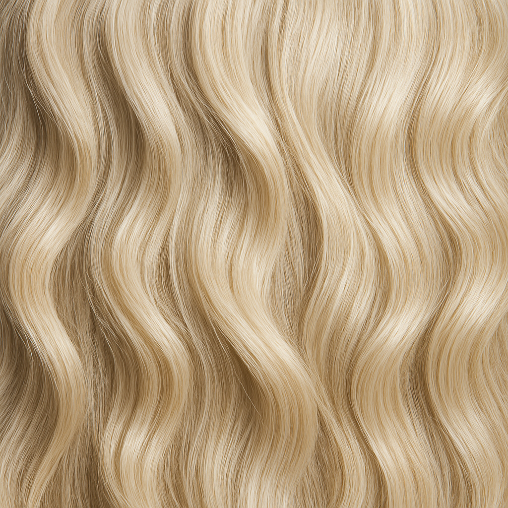 Close-up of wavy blonde hair texture