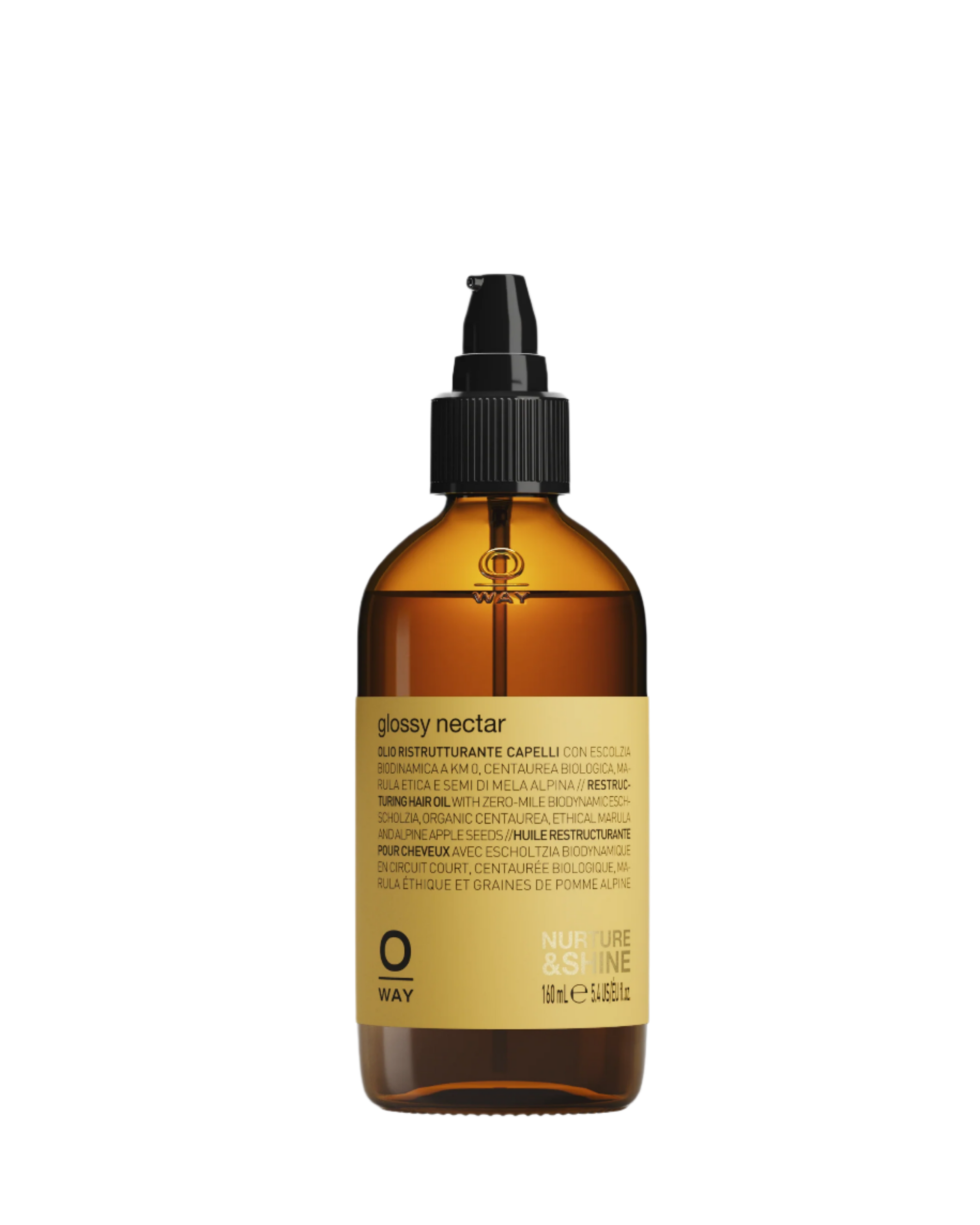 flacone in vetro da 160ml di glossy nectar, olio ristrutturante capelli