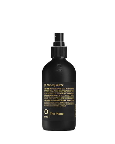 flacone in vetro nero opaco da 160ml con scritta dorata di ph hair equalizer, trattamento sigillante per capelli 