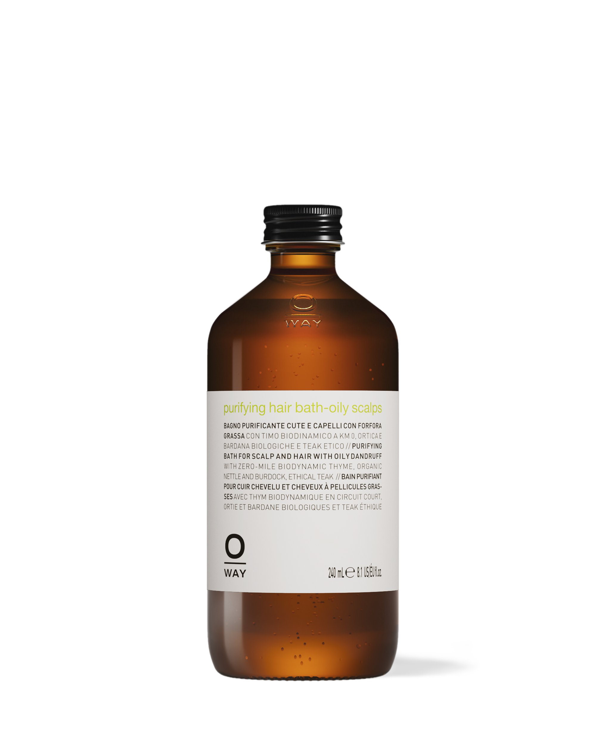 flacone in vetro da 240ml di purifying hair bath-oily scalps, shampoo purificante cute e capelli con forfora 