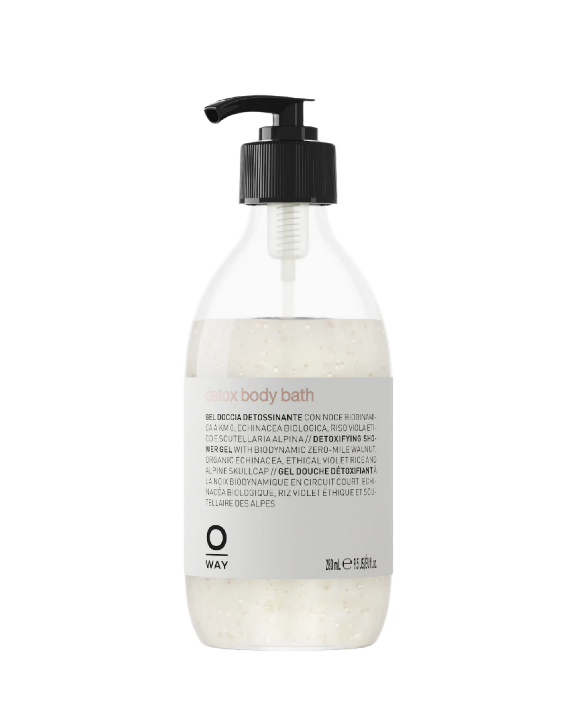 Flacone in vetro trasparente da 280ml di detox body bath, gel doccia detossinante 