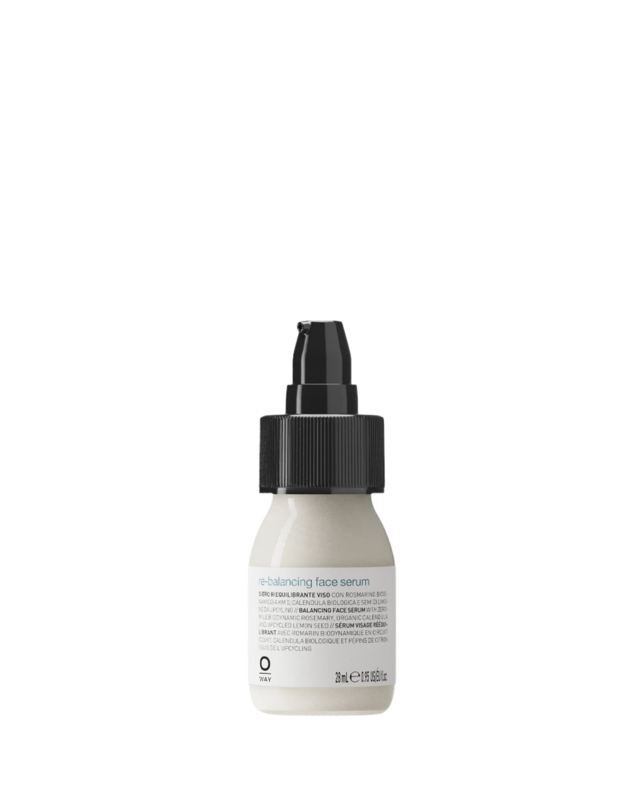 flacone in vetro con dispenser da 28ml di re-balancing face serum, siero riequilibrante viso