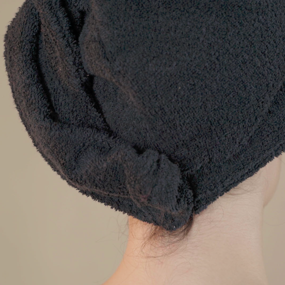 Twisto, turbante Oway nero in cotone, dettaglio sul retro.